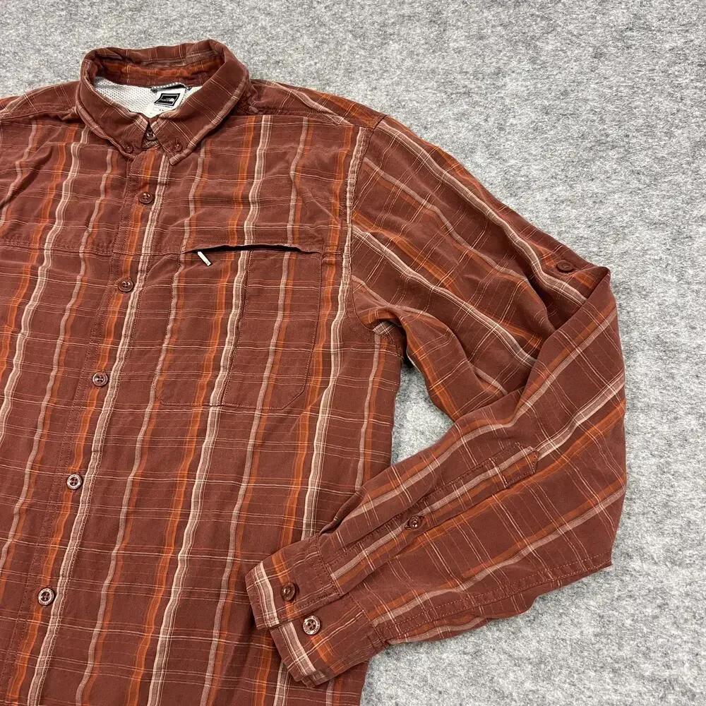The North Face Shirt Mens M Red Brown Plaid Button Up Casual Pocket Outdoors